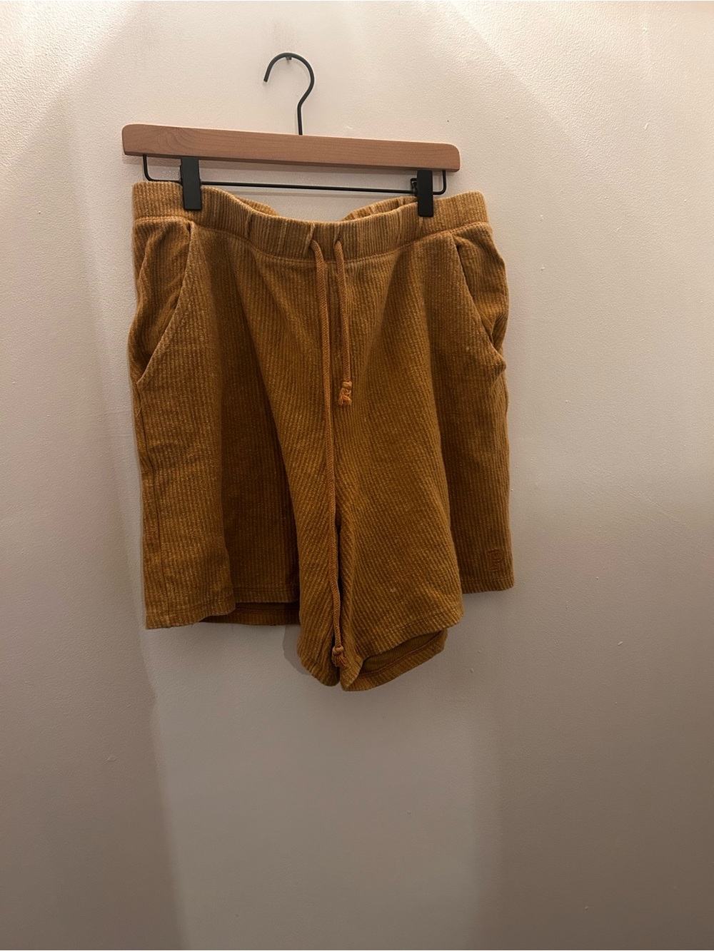 PINK Ribbed Corduroy Drawstring Shorts in Mustard